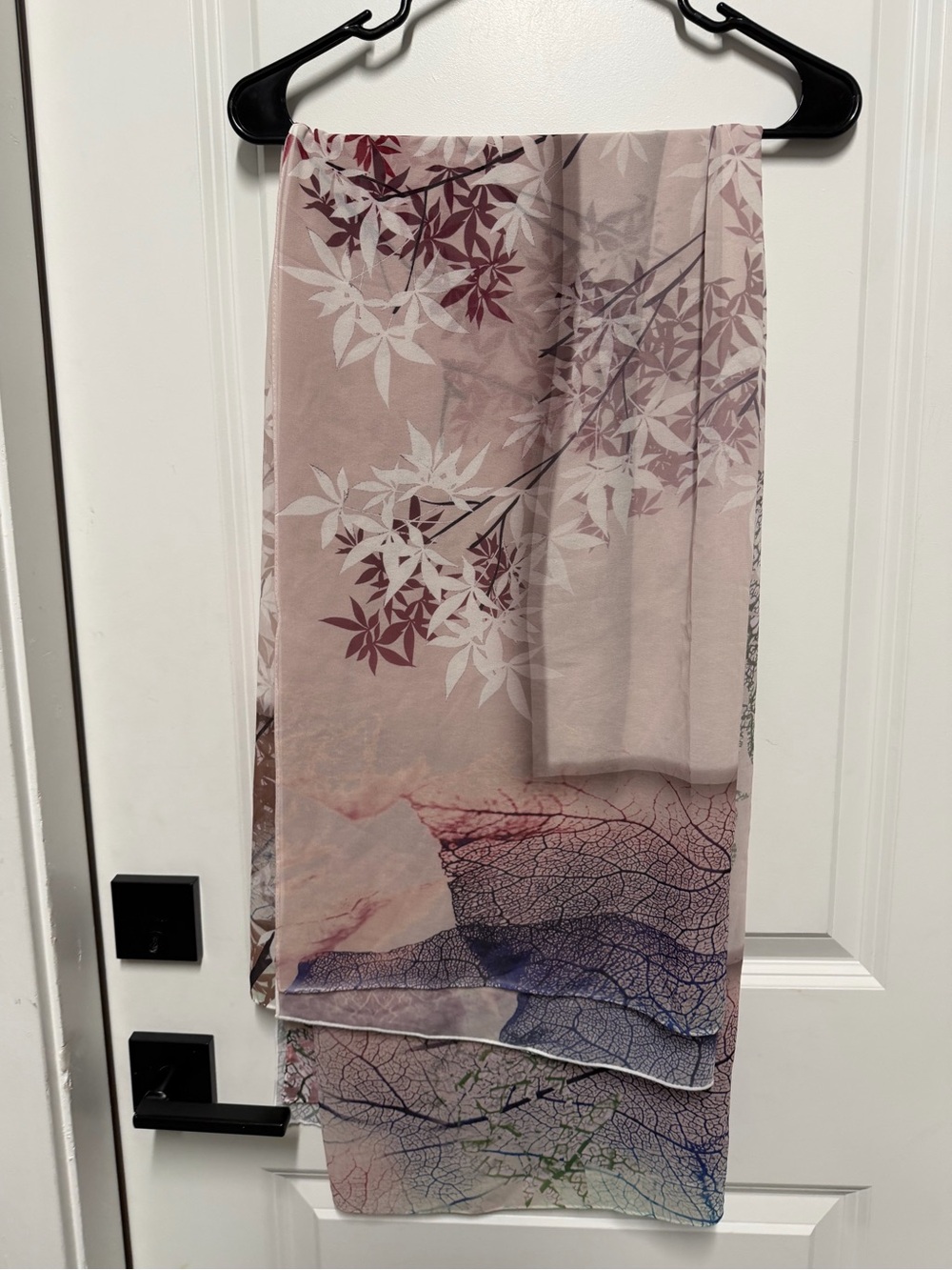 Long Blush Pink Botanical Leaf Print Hijab Scarf Lightweight
